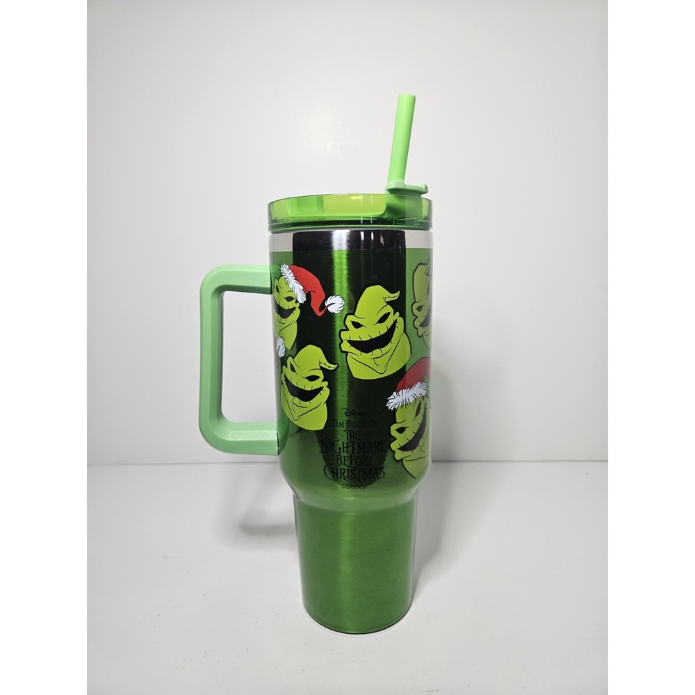 Oogie Boogie Nightmare Before Christmas 40oz Tumbler Green Santa Hat Cup Handle